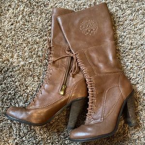 VINCE CAMUTO Clara’s teddy brown lace up knee-high boots